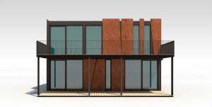 Konzept von einem Containergebäude, das als Wohnunterkunft dient