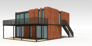 Konzept von einem Containergebäude, das als Wohnunterkunft dient