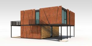 Konzept von einem Containergebäude, das als Wohnunterkunft dient