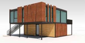Konzept von einem Containergebäude, das als Wohnunterkunft dient