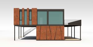 Konzept von einem Containergebäude, das als Wohnunterkunft dient