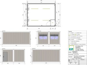Bauplan und Maße eines Büro-/Sanitärcontainers vom Typ 16