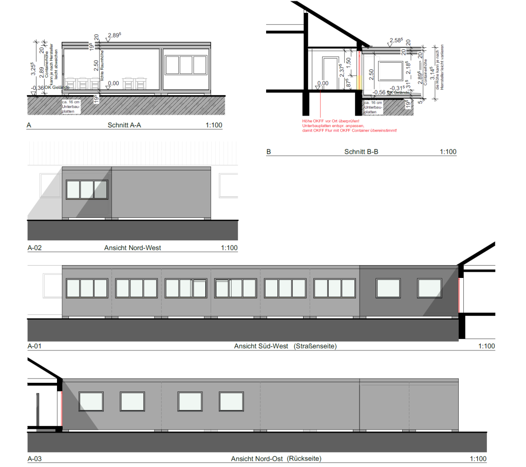 Bauplan und Maße der Klassenraumerweiterung der Grundschule Holdorf