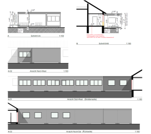 Bauplan und Maße der Klassenraumerweiterung der Grundschule Holdorf