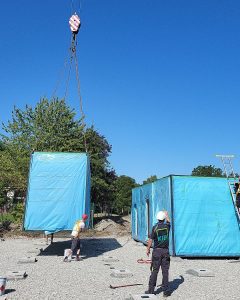 Anlieferung der Containermodule für die Kindertagesstätte in Ennigerloh